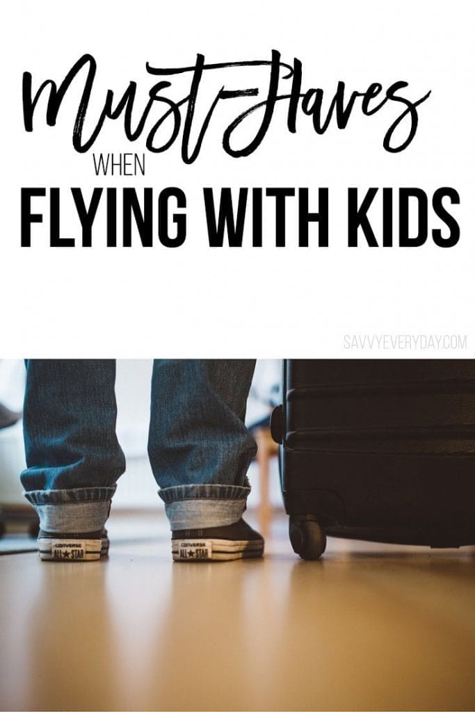 child next to luggage in collage for flying with littles