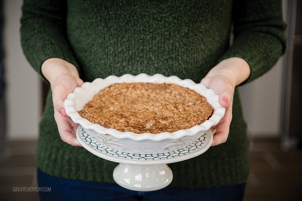 holding apple crumble