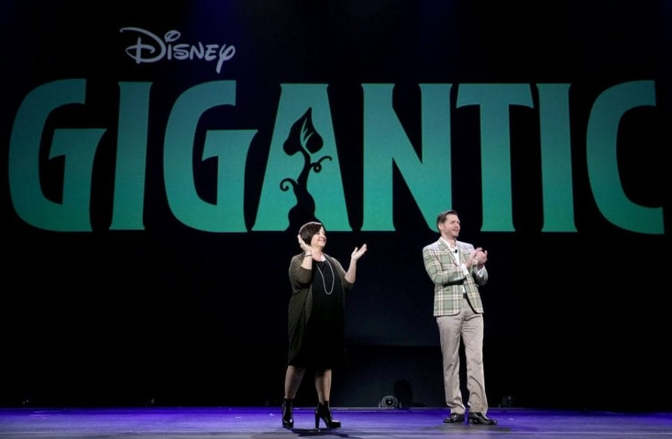 Producer Dorothy McKim (L) and director Nathan Greno of GIGANTIC at "Pixar and Walt Disney Animation Studios: The Upcoming Films" presentation at Disney's D23 EXPO 2015 in Anaheim, CA. Photo by Jesse Grant/Getty Images for Disney