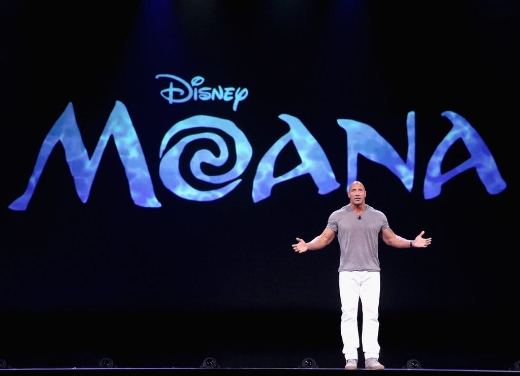 Actor Dwayne Johnson talks about MOANA in "Pixar and Walt Disney Animation Studios: The Upcoming Films" presentation at Disney's D23 EXPO 2015. Photo by Jesse Grant/Getty Images for Disney