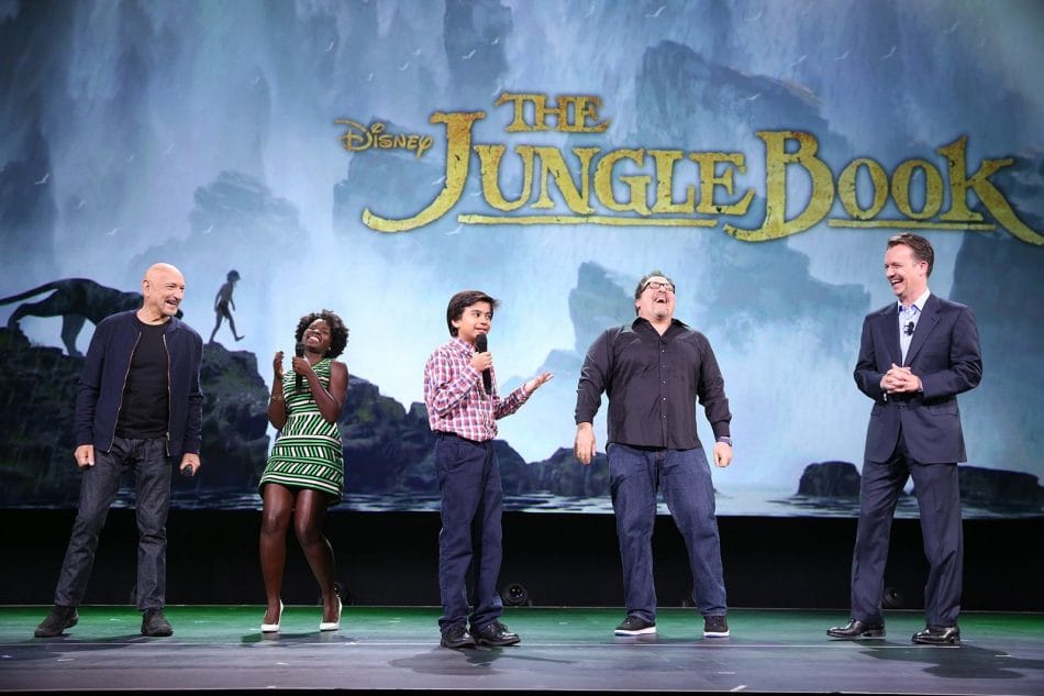  (L-R) Actors Ben Kingsley, Lupita Nyong'o, Neel Sethi and director Jon Favreau of The Jungle Book and President of Walt Disney Studios Motion Picture Production Sean Bailey took part today in "Worlds, Galaxies, and Universes: Live Action at The Walt Disney Studios" presentation at Disney's D23 EXPO 2015 in Anaheim, CA. Photo by Jesse Grant/Getty Images for Disney
