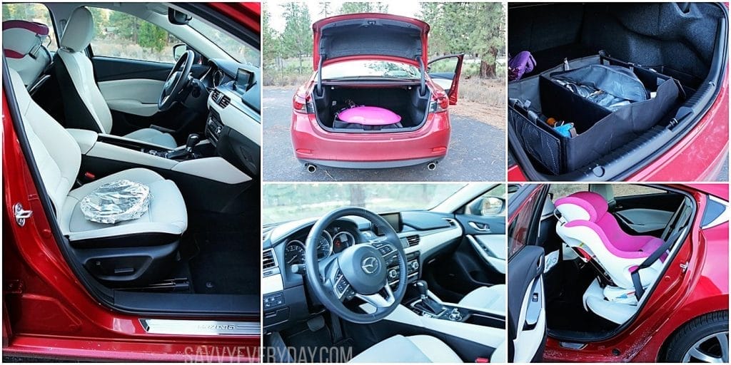 A collage of pictures showing the Mazda6 trunk and interior space
