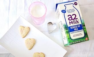 heart shaped cookies and a2 Milk flat lay