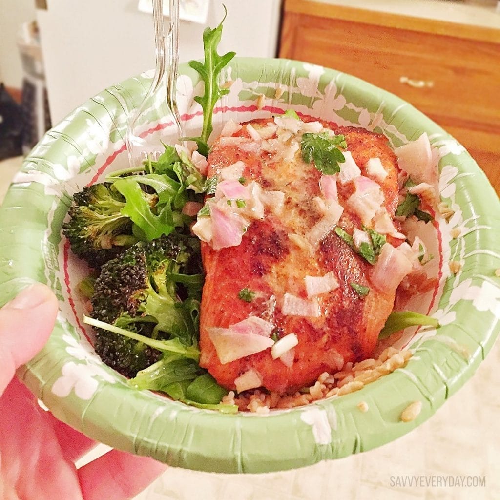 Blue Apron Seared Salmon with Roasted Broccoli & Farro Salad
