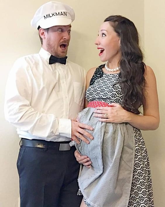 milk man costume with pregnant wife