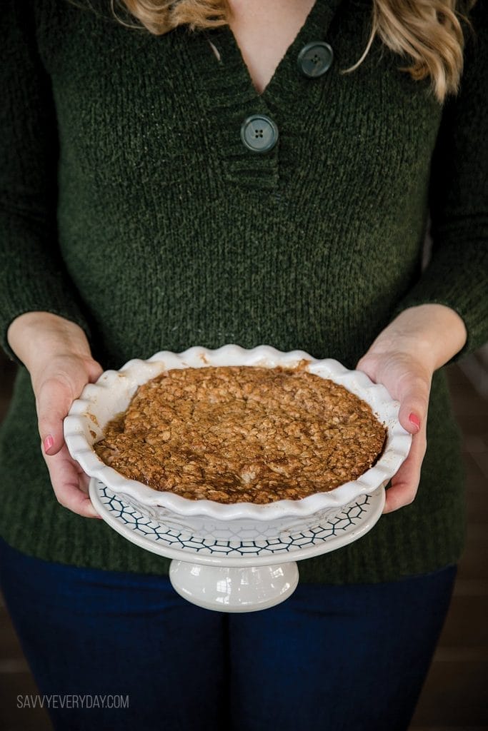 mom holding apple crumble