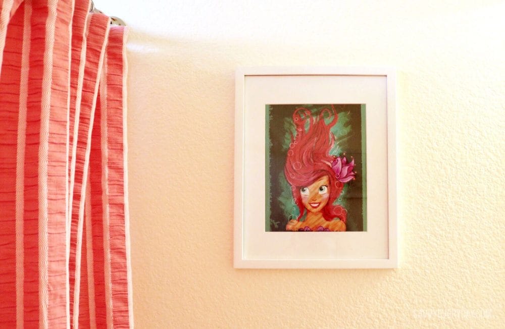 coral shower curtain and little mermaid picture