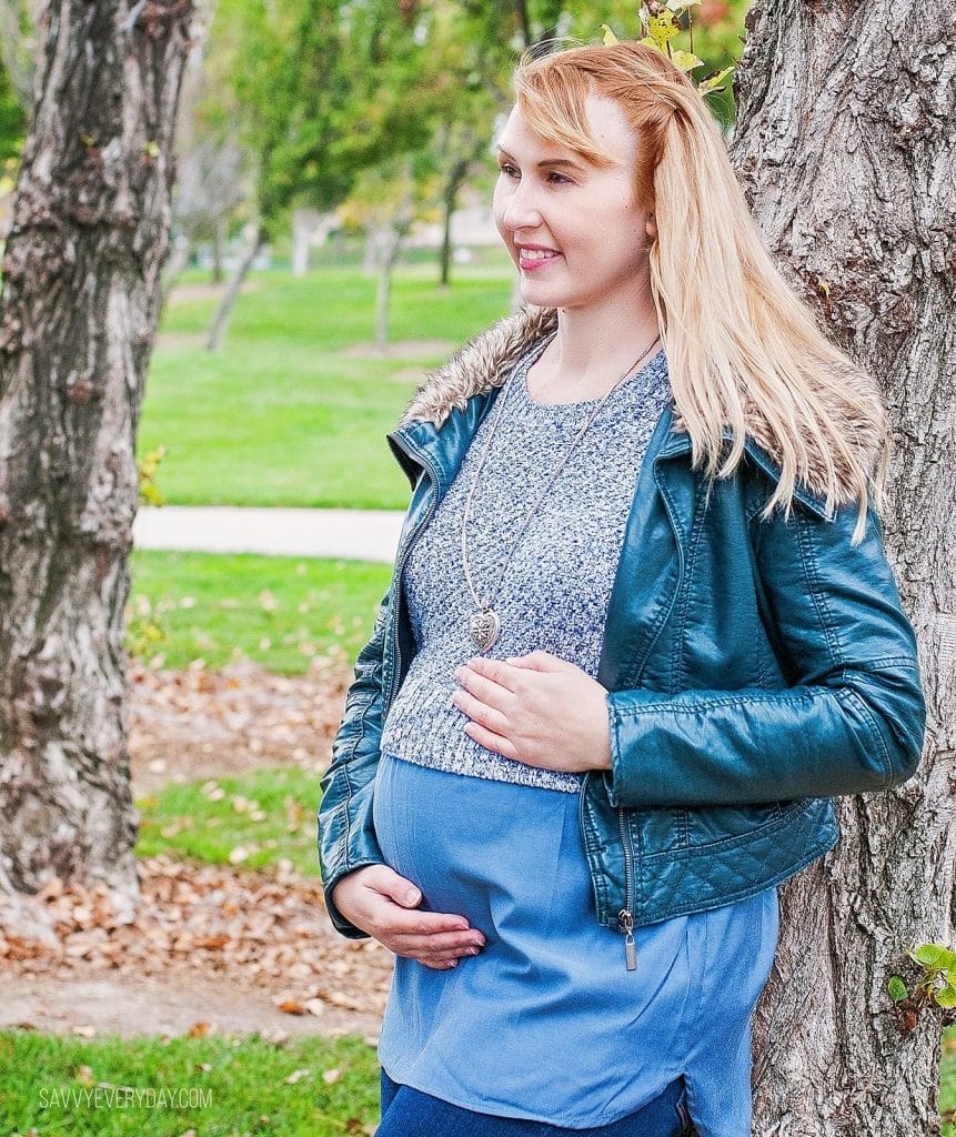 leaning against tree in favorite sweater