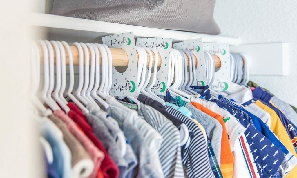 baby clothes in closet