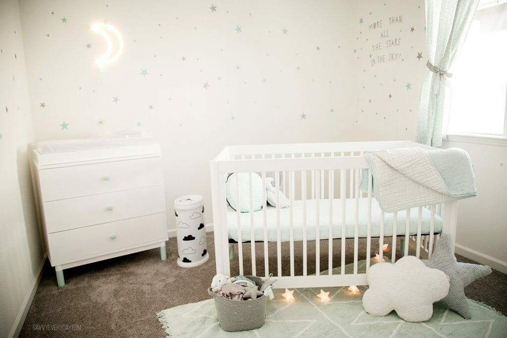 full view of mint and gray nursery room