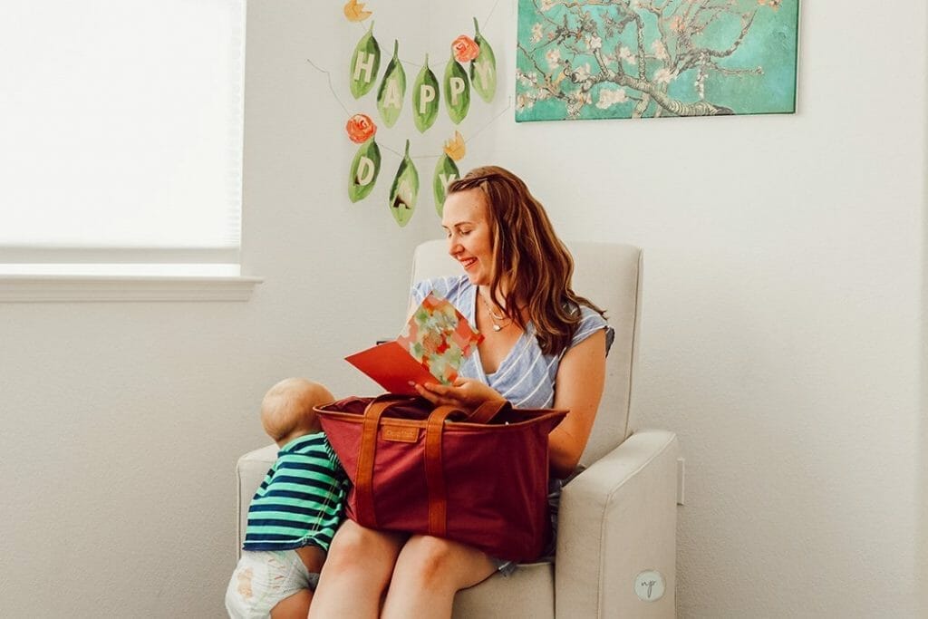 looking at mother's day gifts with baby