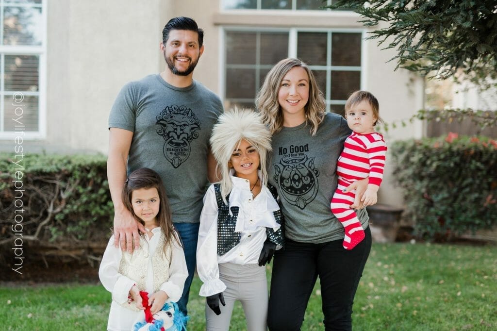 photo of family dressed up as Labyrinth characters = Labyrinth Halloween costumes