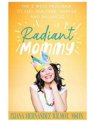 Radian Mommy book cover wirg a picture of a mom posing in a paper crown smiling