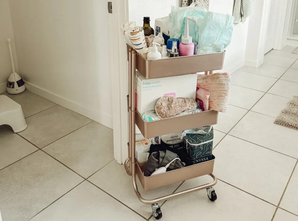 postpartum cart in bathroom