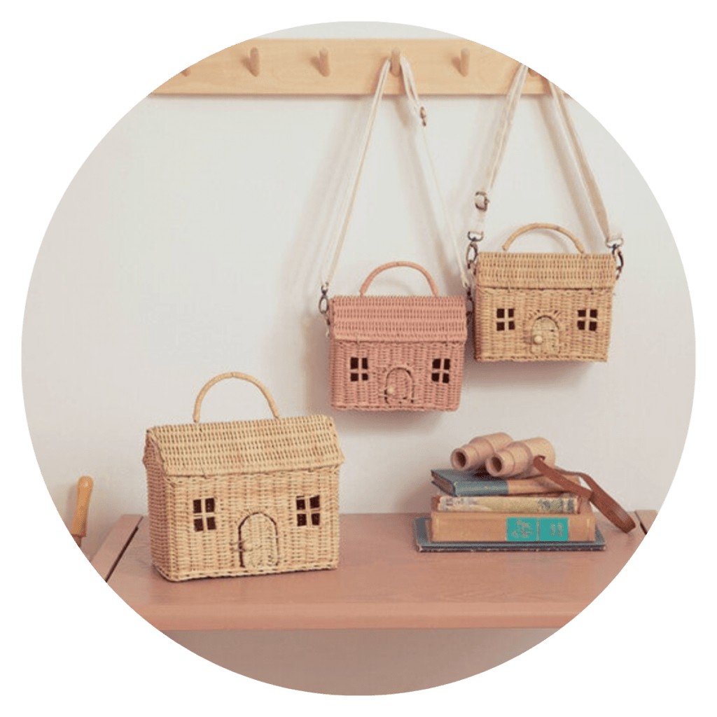 photo of house-shaped woven purses for kids