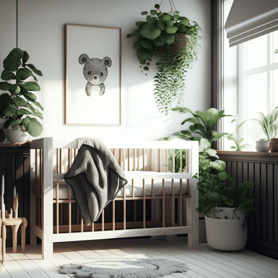 plant-filled eco-friendly baby nursery room