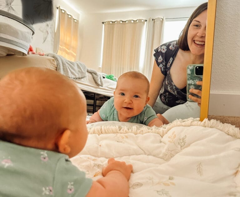 baby tummy time in mirror